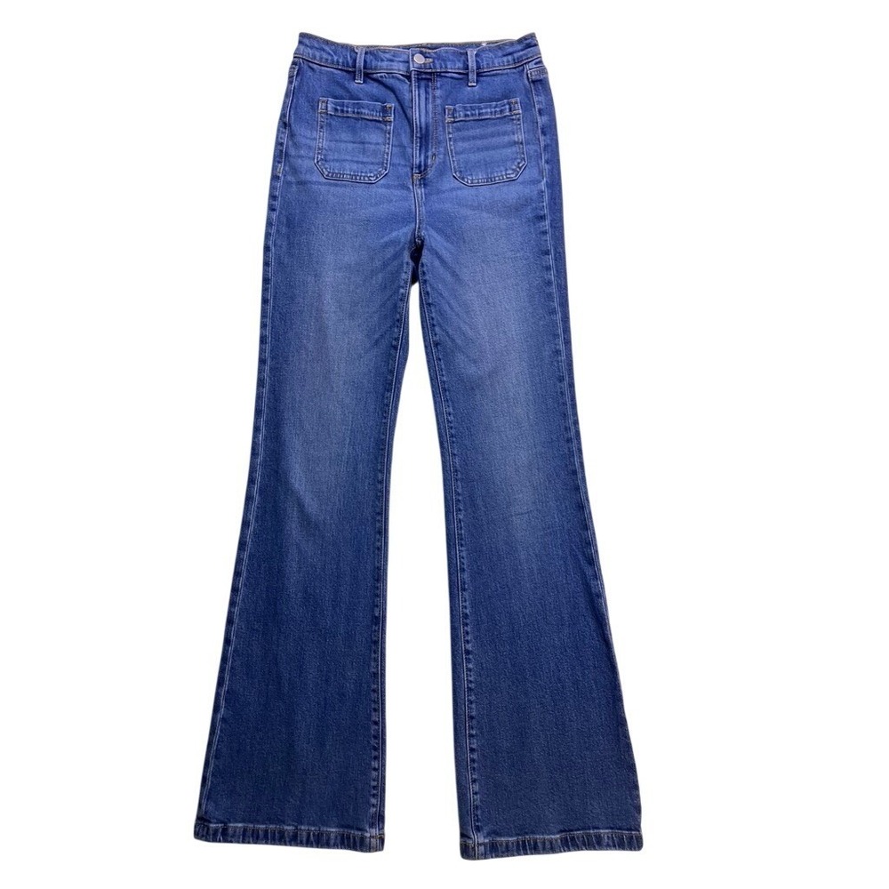 Ann Taylor Flare Jeans Women 4 Blue Patch Pocket High Rise Denim Classic